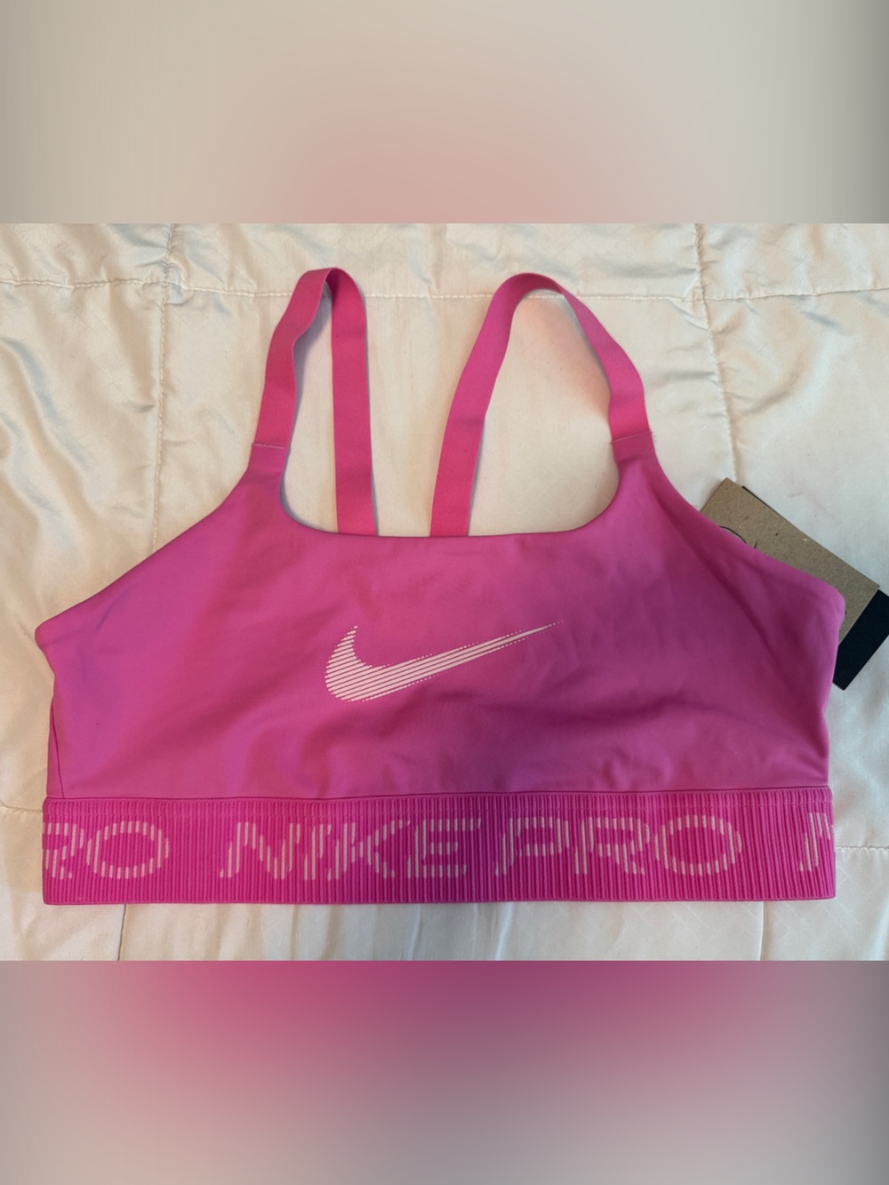 Nike Pink  Sports Bra with White Swoosh